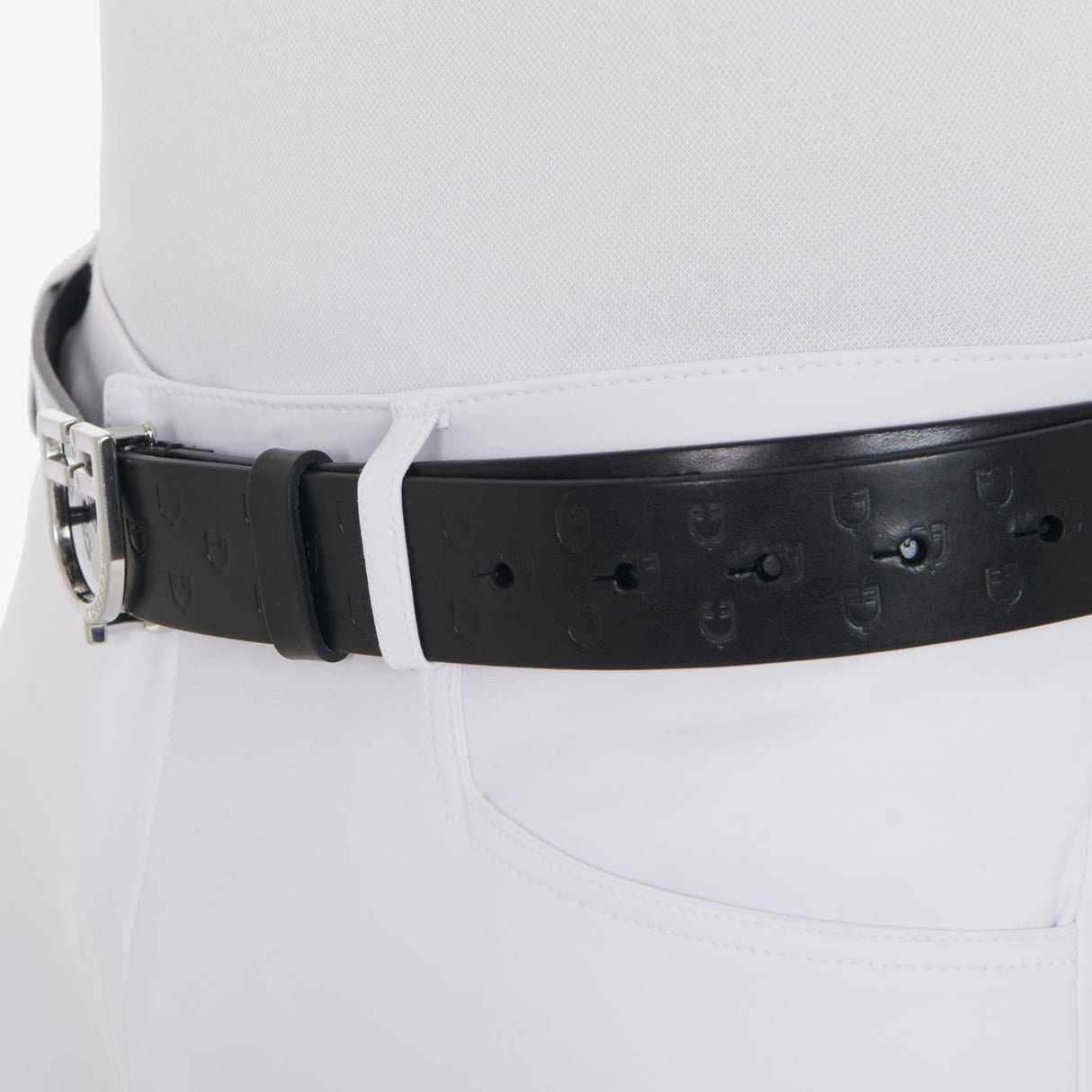 Equestro Leather Logo Belt With Logoed Buckle #colour_black-silver
