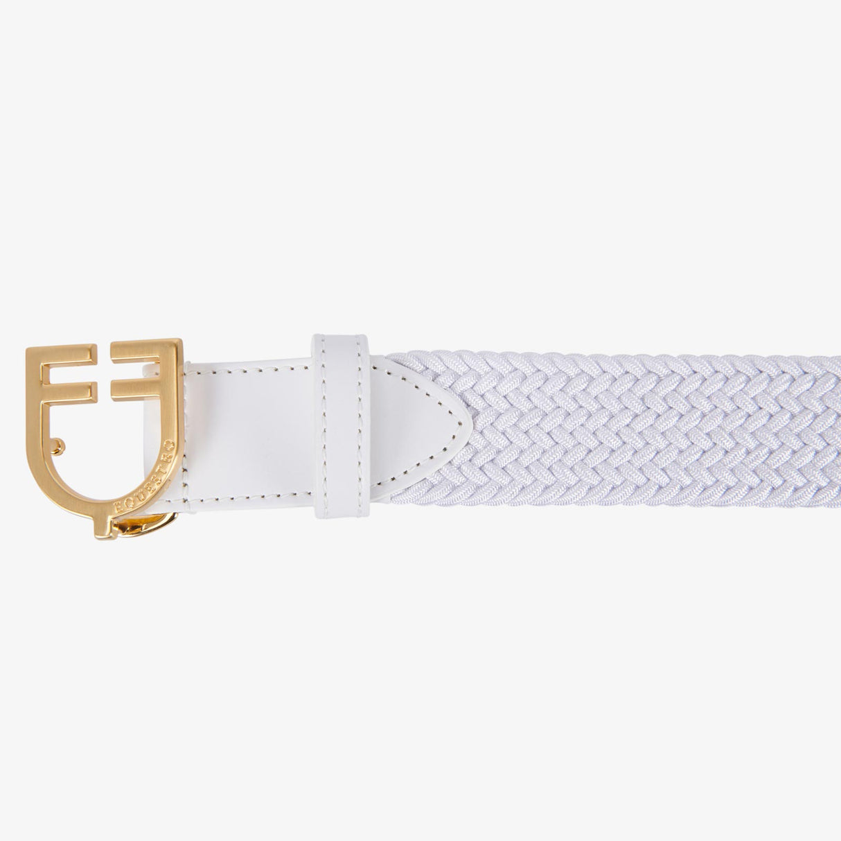 Equestro Leather Elastic Belt With Logoed Buckle #colour_white-gold