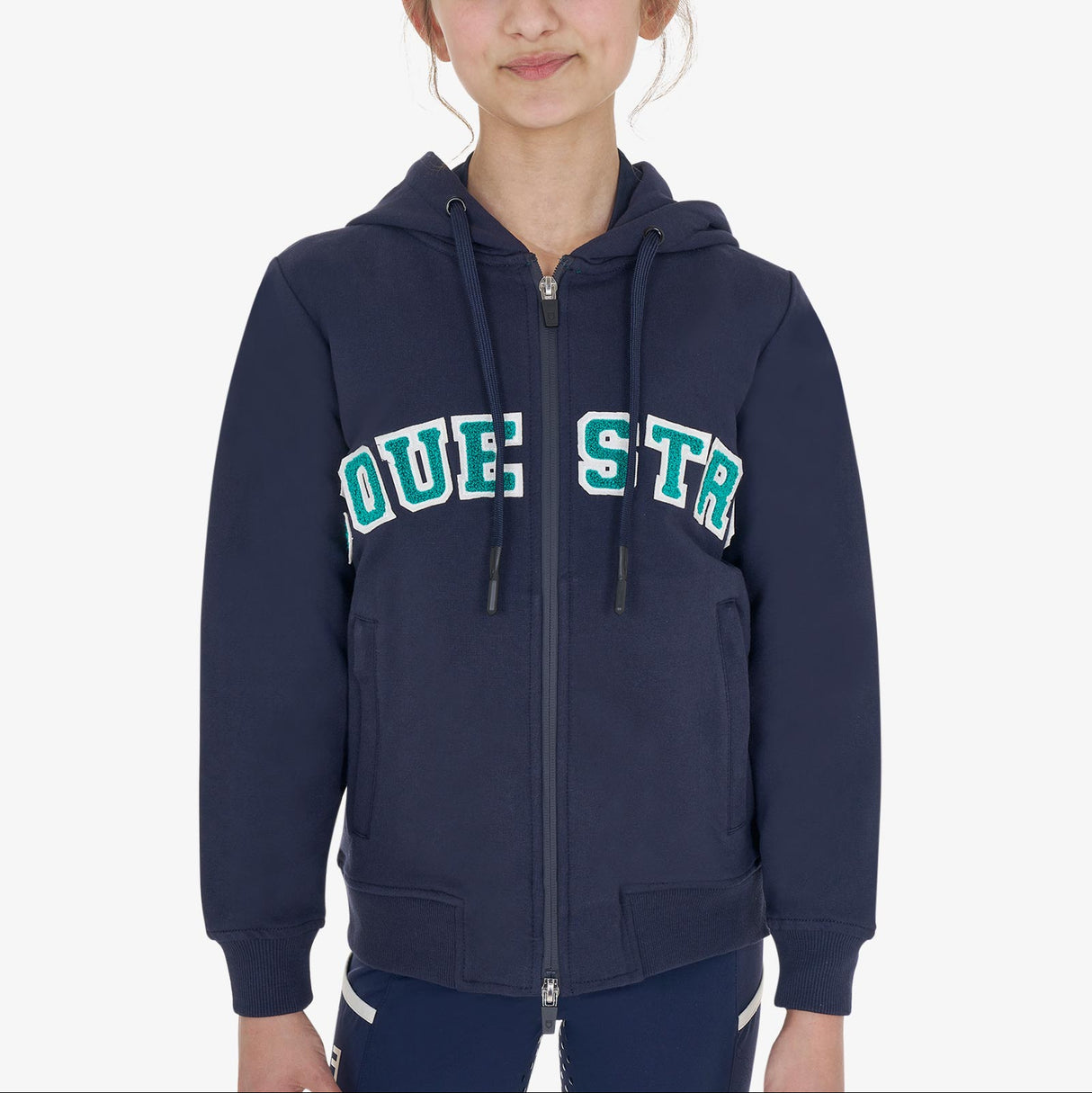 Equestro Kids' Hoodie With Zip And Sponge Lettering #colour_blue-green