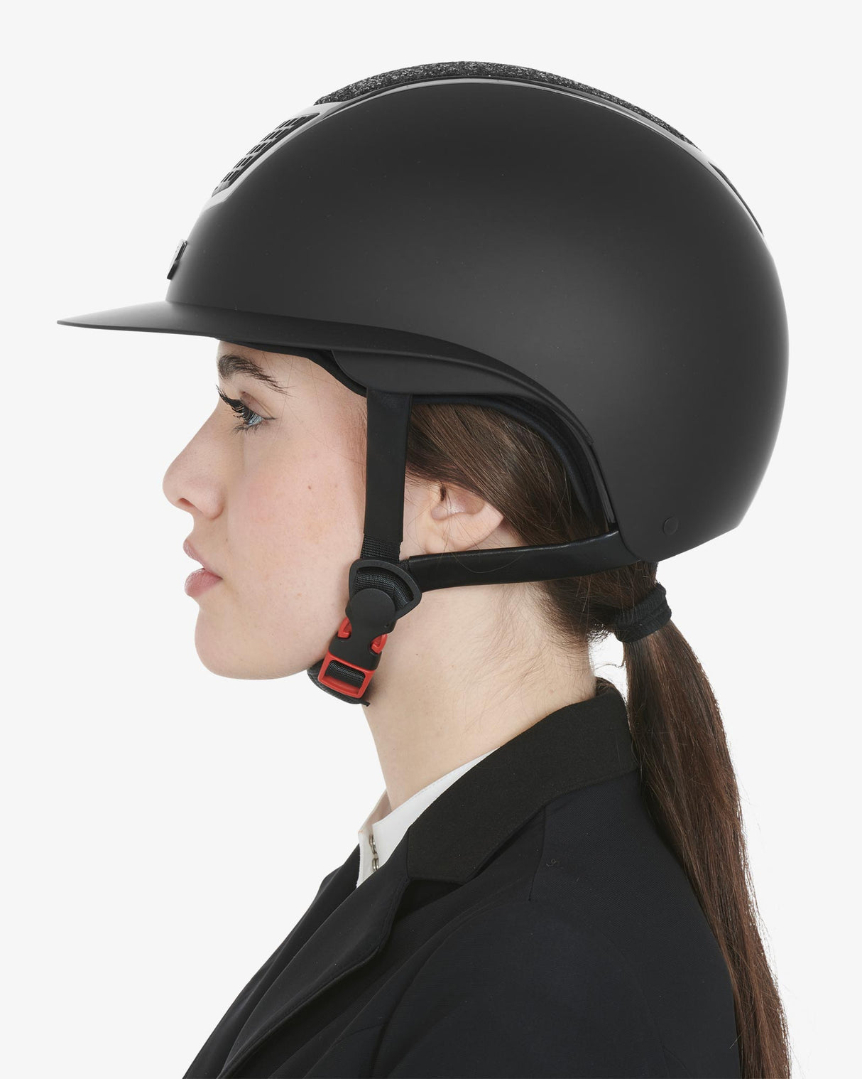 Equestro Helmet With Rhinestones And Wide Visor Homologation En 1384-2023 #colour_black-silver