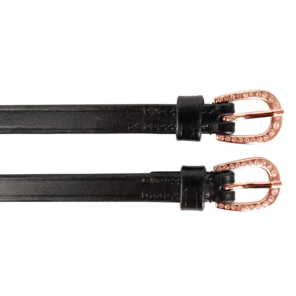 Hy Equestrian Diamante Spur Straps #colour_black-rose-gold
