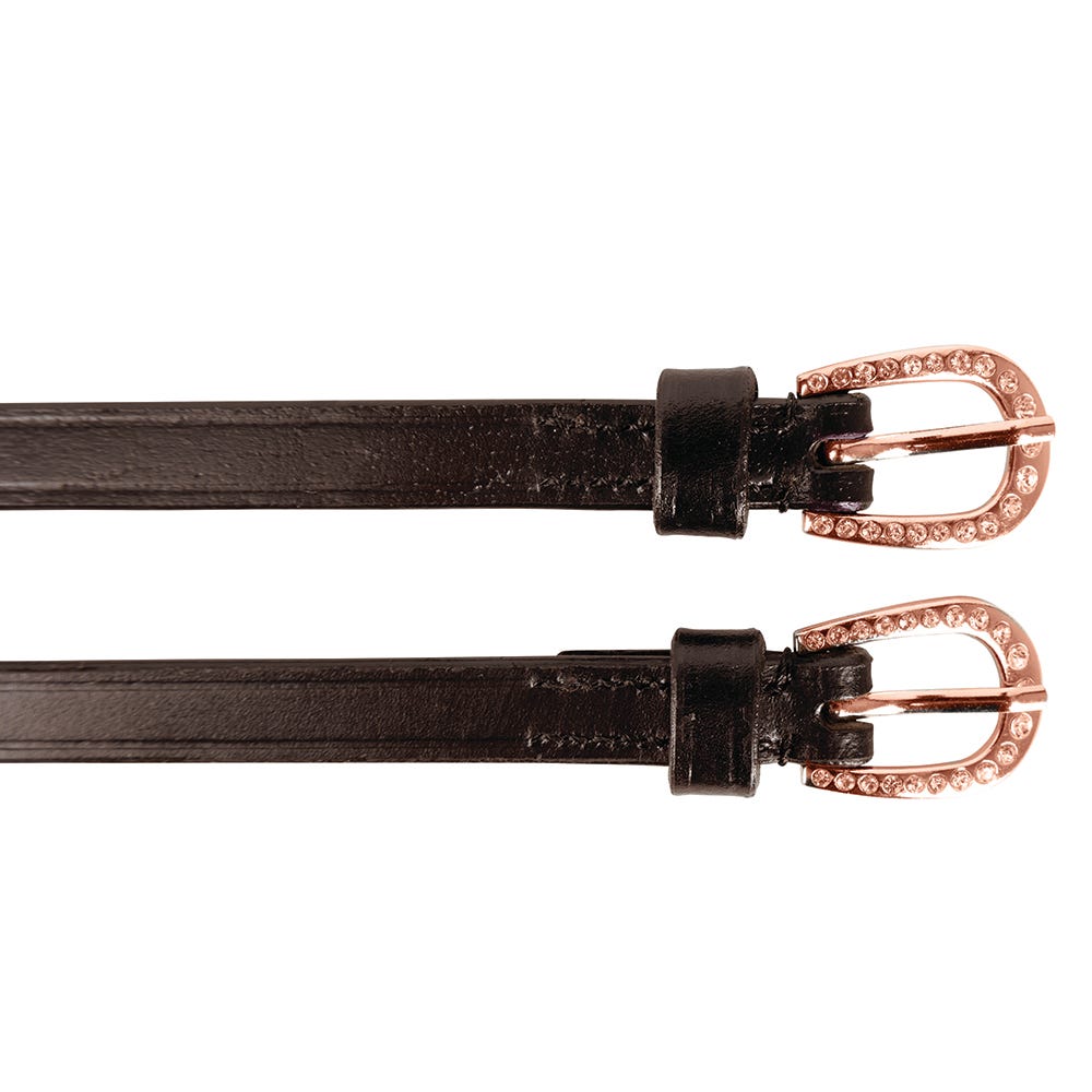 Hy Equestrian Diamante Spur Straps #colour_brown-rose-gold