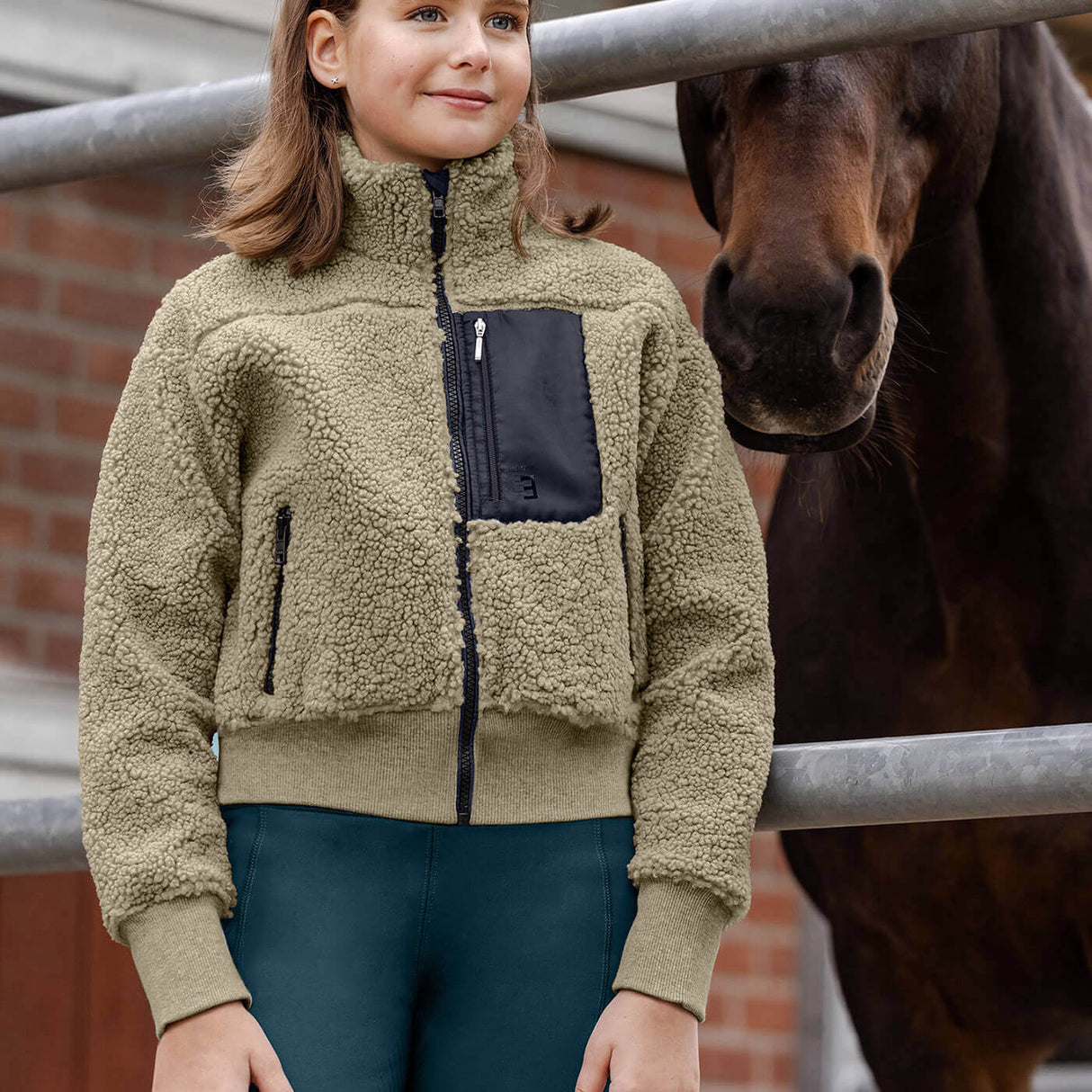 E.L.T Teens Alba Teddy Fleece Jacket #colour_beige-grey