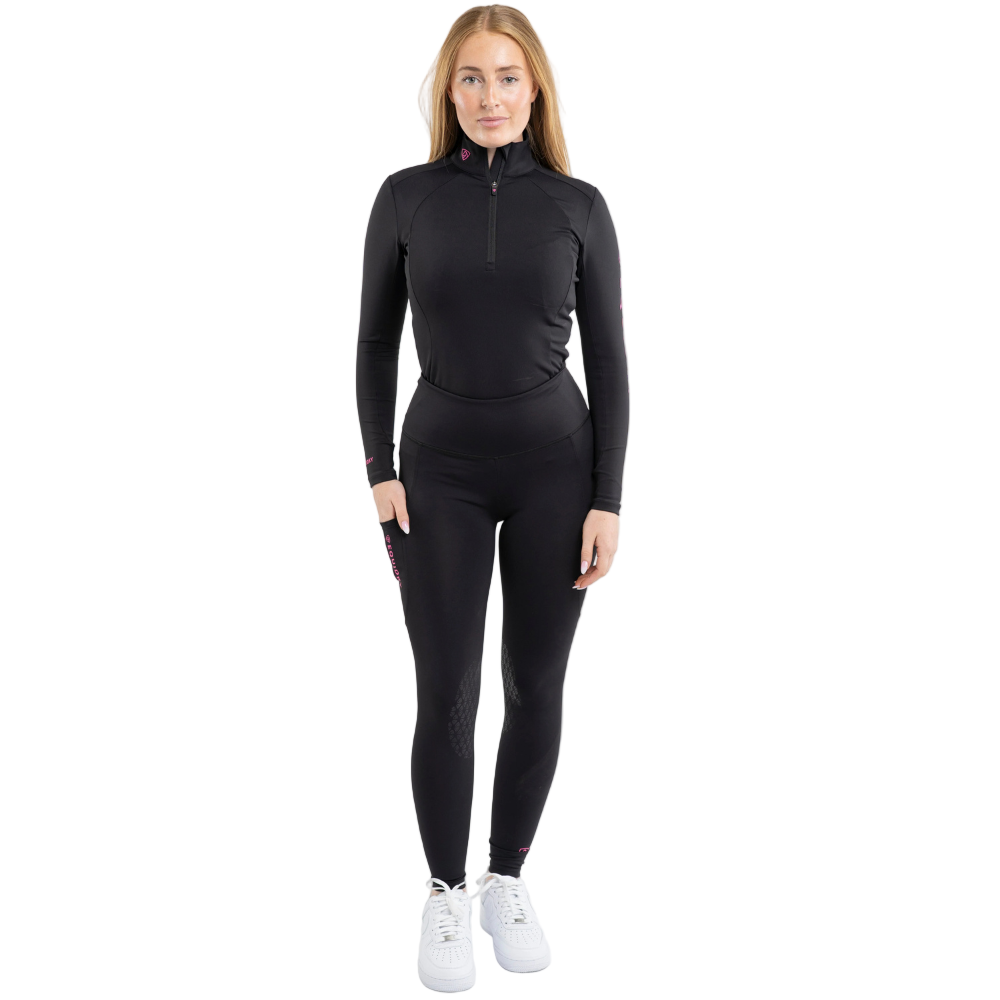 EQUIDRY Women's Water Repellent Leggings #colour_black-peacock-pink