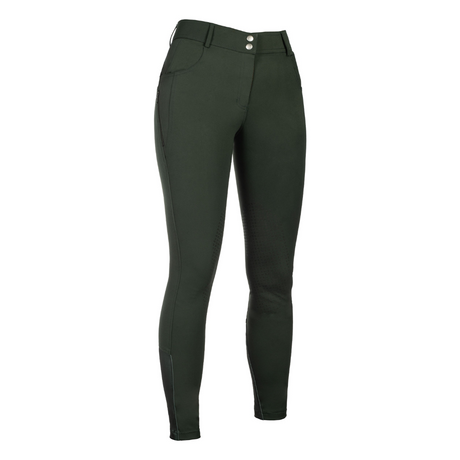 HKM Women's Knee Patch Breeches -Ari Mid Rise- #colour_olive-green