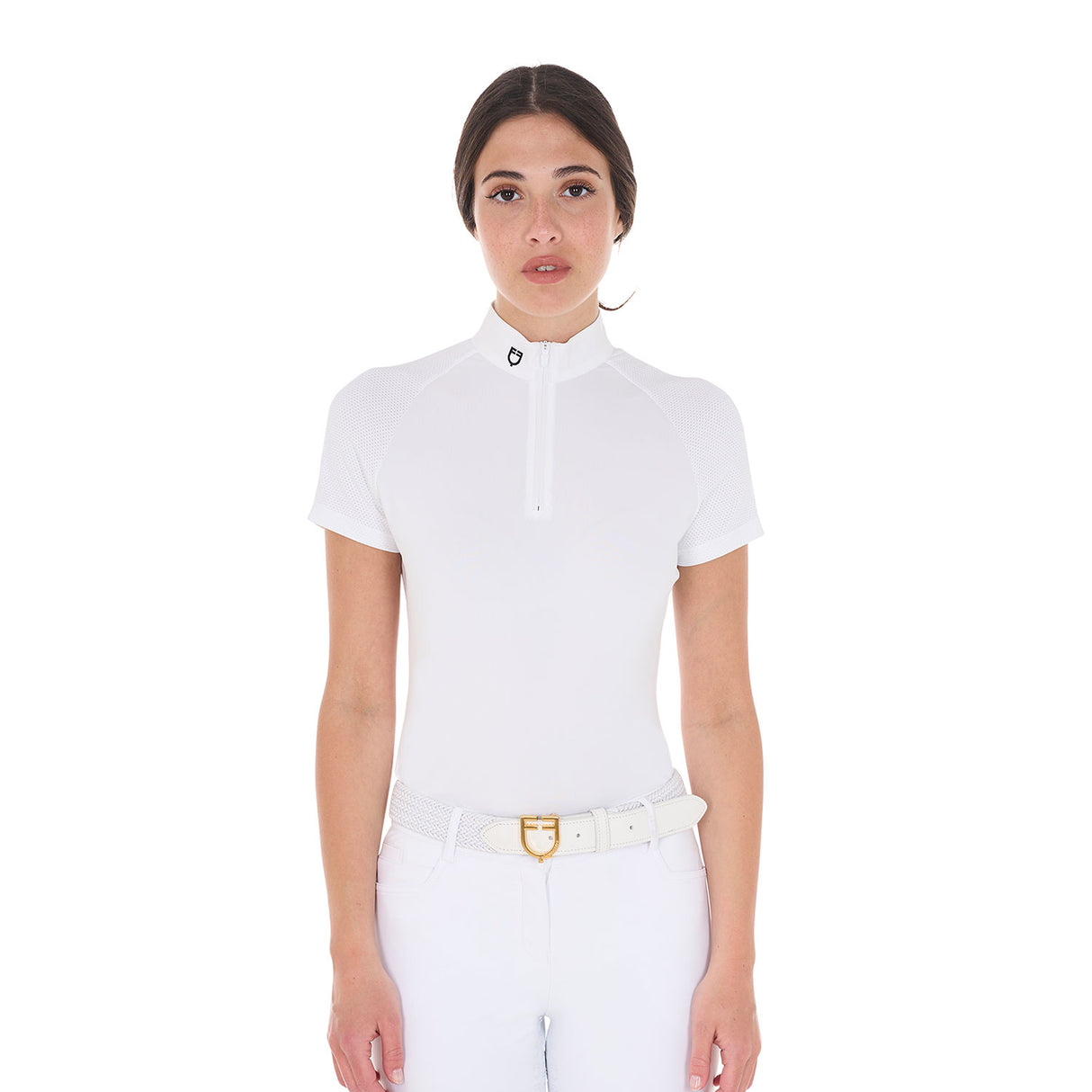 Equestro Women's Slim Fit Stretch Competition Polo Shirt #colour_white