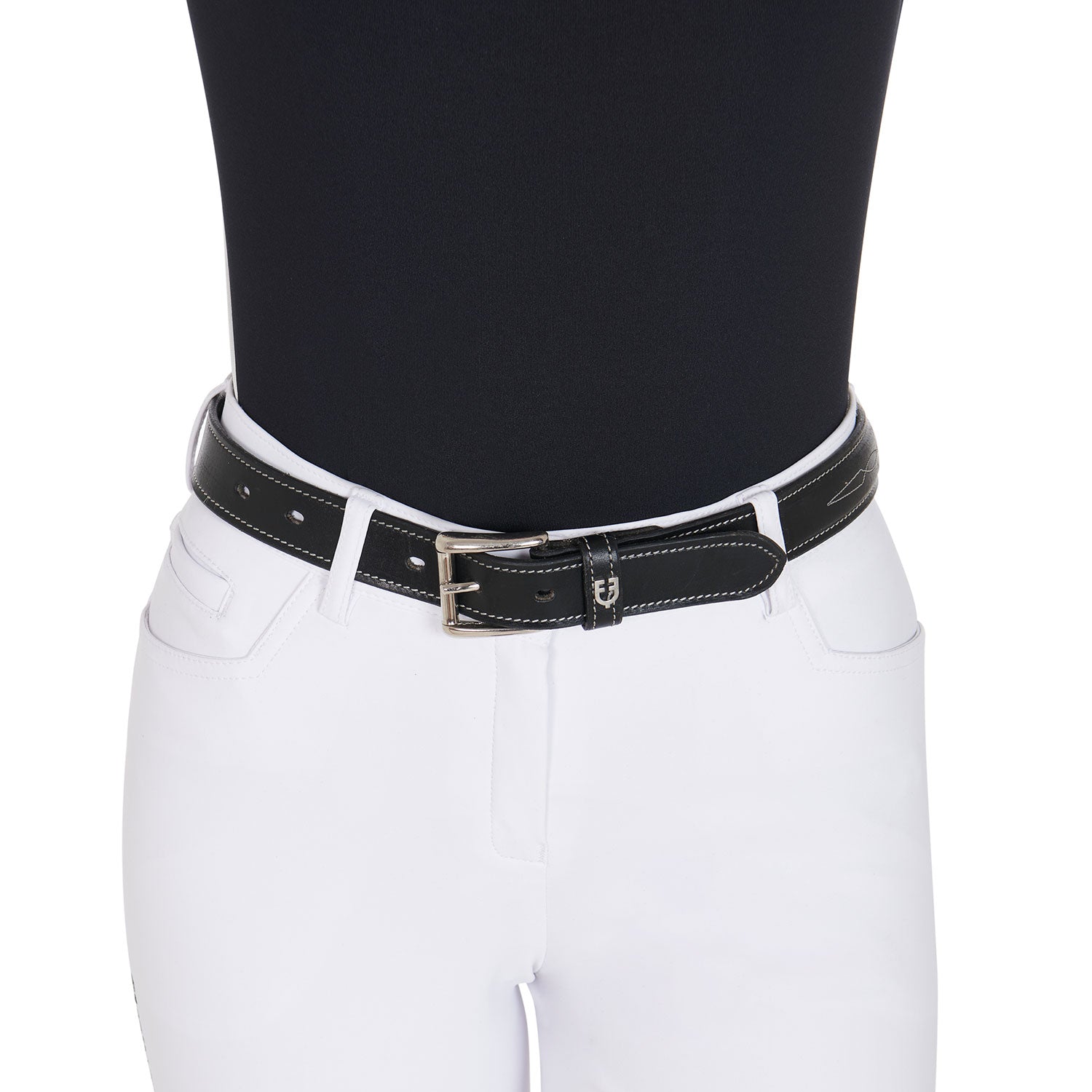 Equestro Leather Belt With Handcrafted Embroidery #colour_black