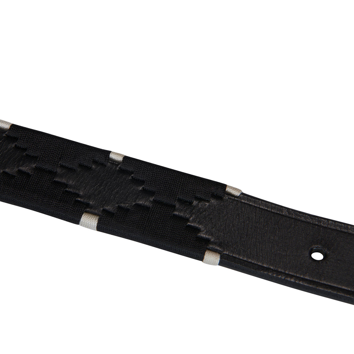 Equestro Leather Belt With Black And White Embroidery #colour_black