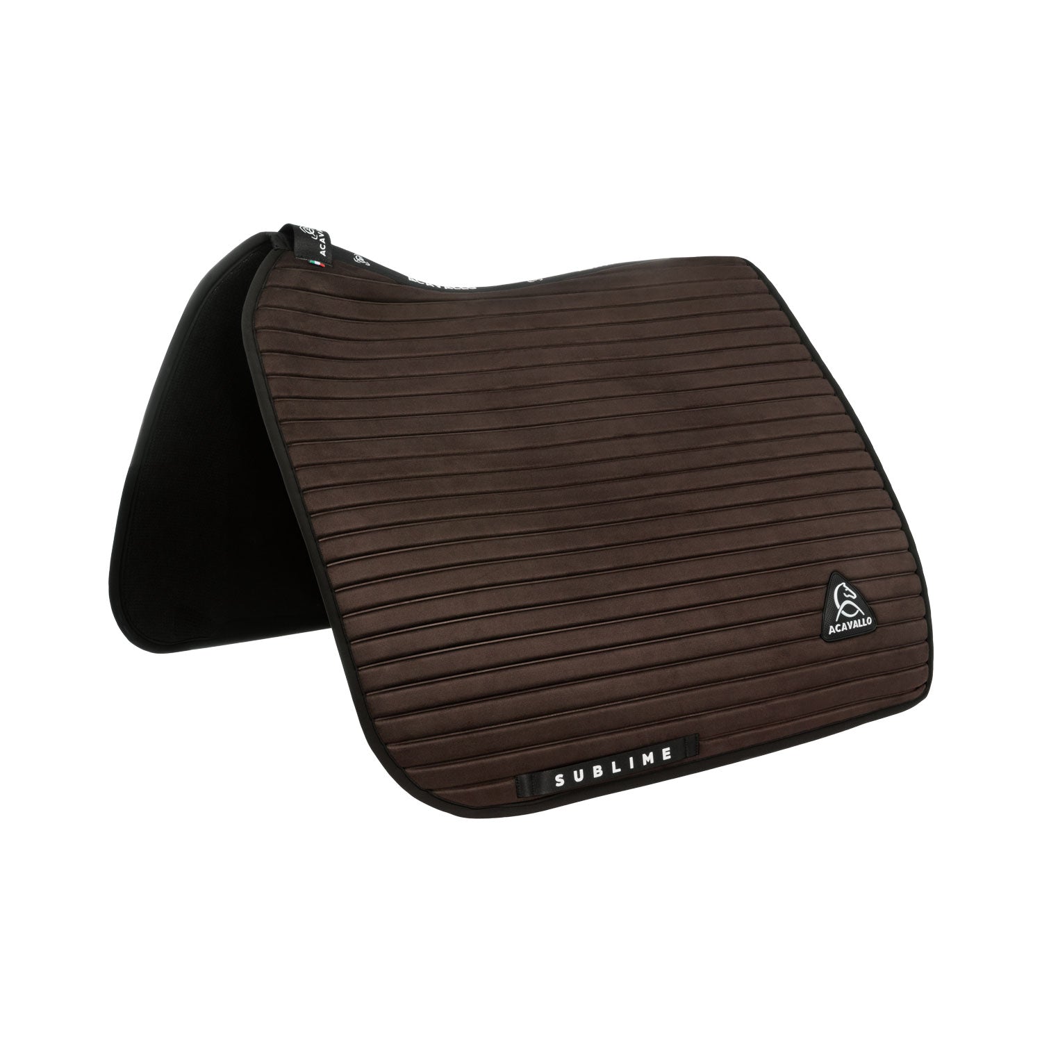 Acavallo Stripe Suede Dressage Saddle Pad W/Square Back Corner #colour_brown