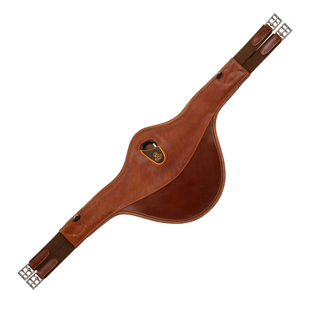 Acavallo Jumping Stud Guard Girth Leather & Gel #colour_cognac
