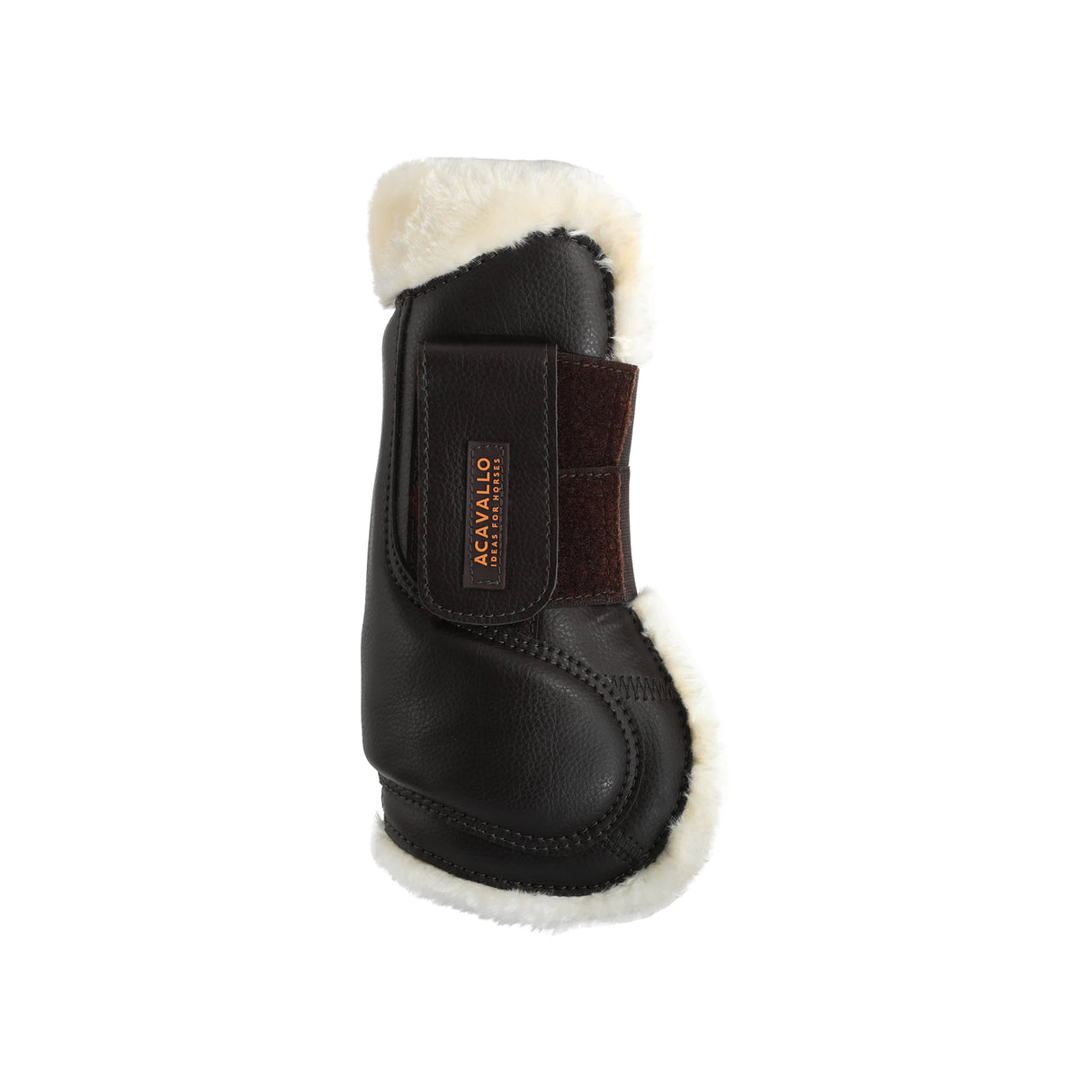 Acavallo Jumping Tendon Boots Faux Sheepskin & Hook-And-Loop Closure #colour_brown