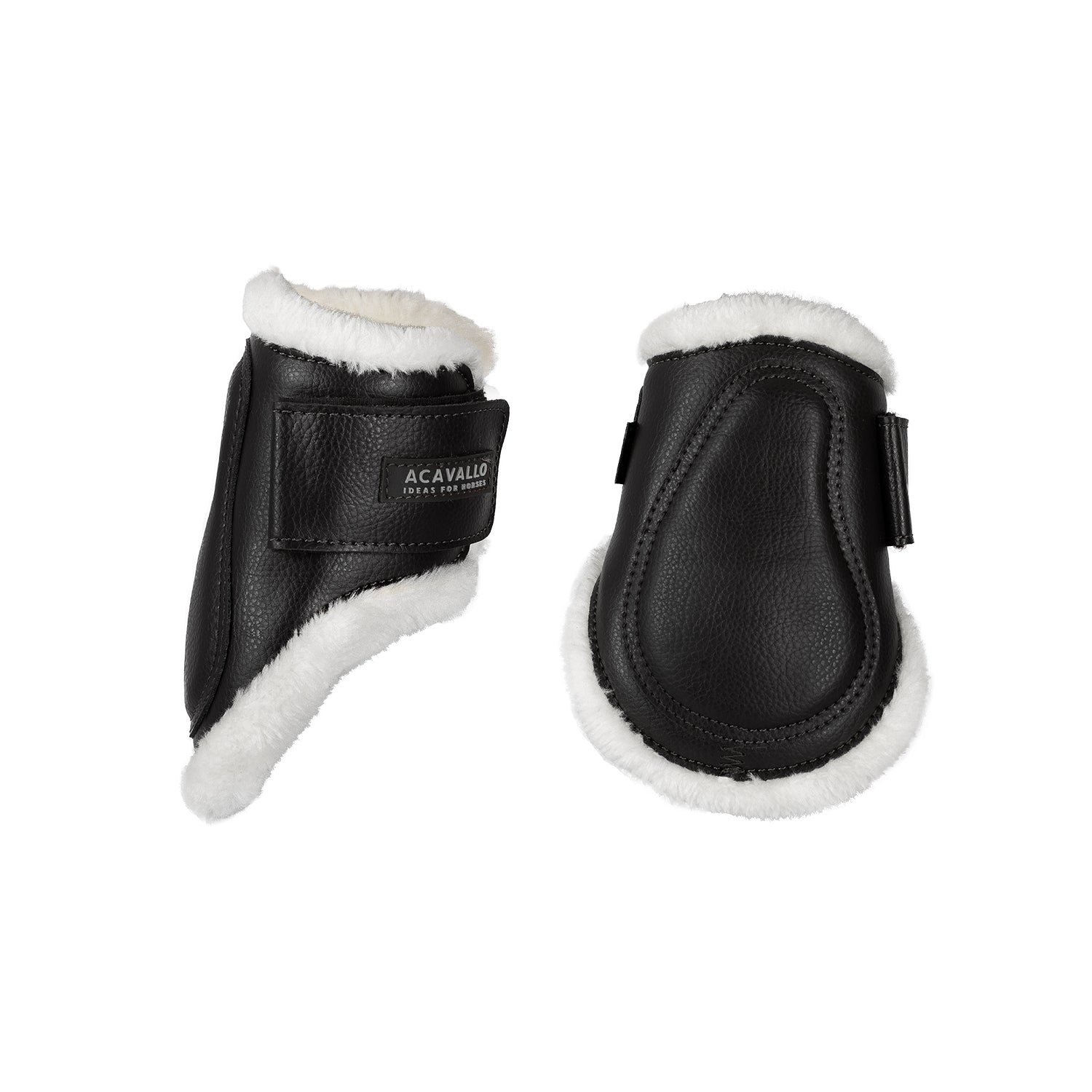 Acavallo Jumping Fetlock Boots Faux Sheepskin & Hook-And-Loop Closure #colour_black