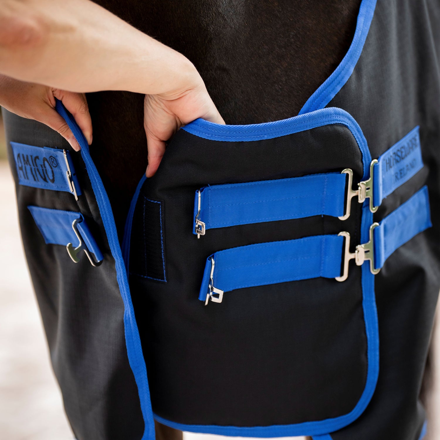 Horseware Ireland Amigo Straight Front Chest Extender #colour_black-classic-blue