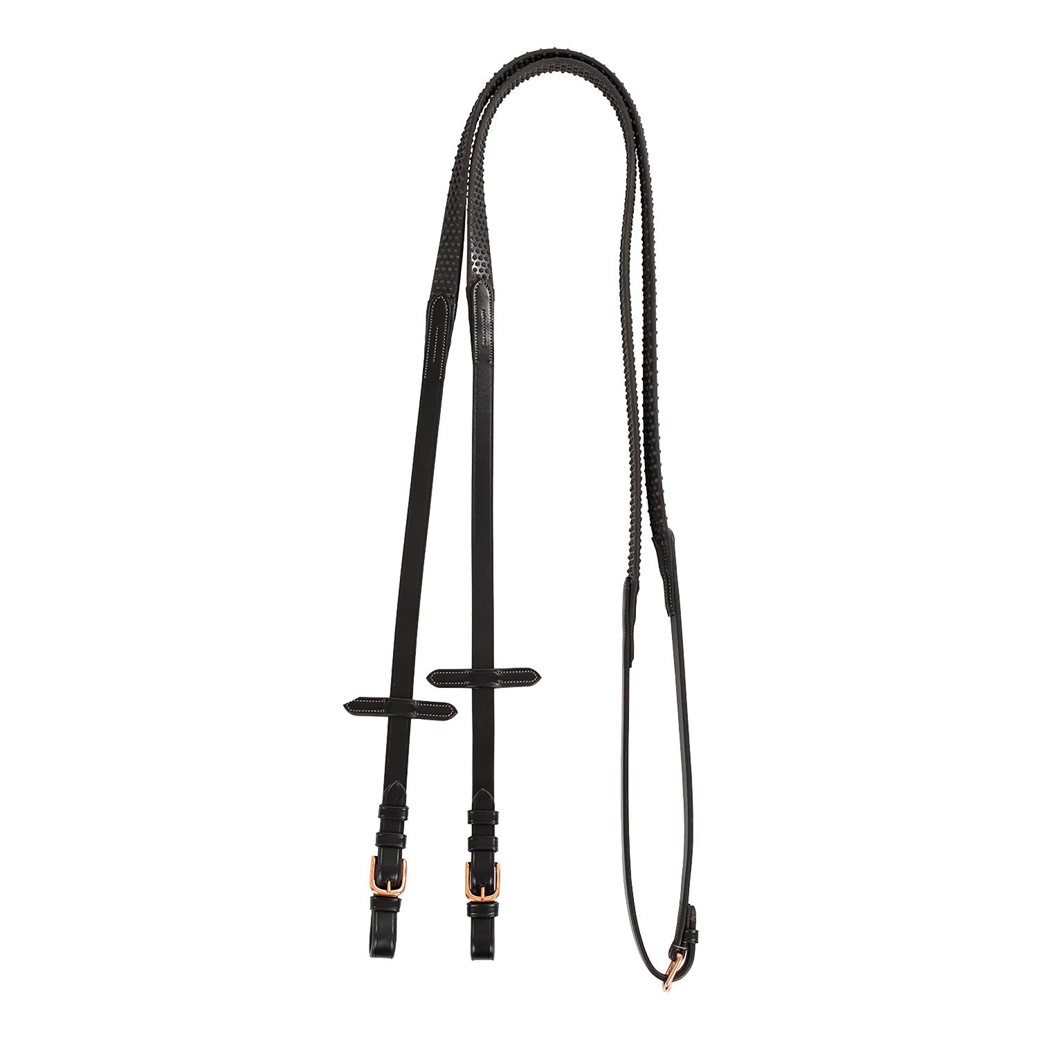 Equestro Leather And Rubber Reins For English Bridle With Rose Gold Buckles