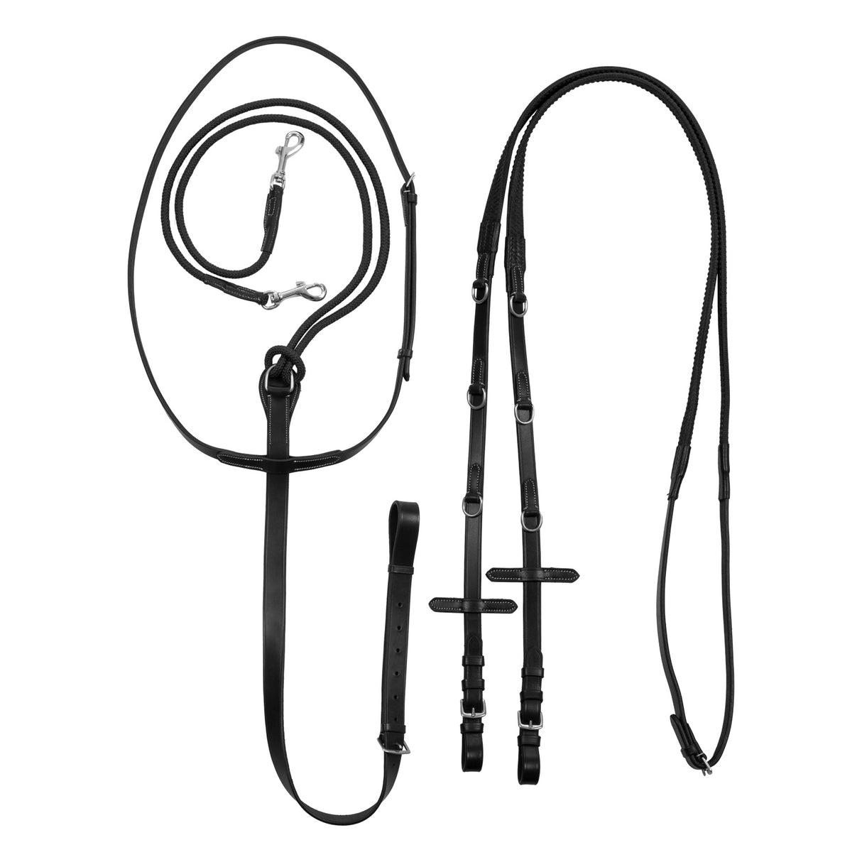 Equestro Reins With Leather And Rubber Martingale