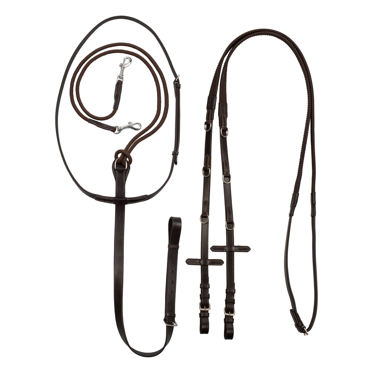 Equestro Reins With Leather And Rubber Martingale