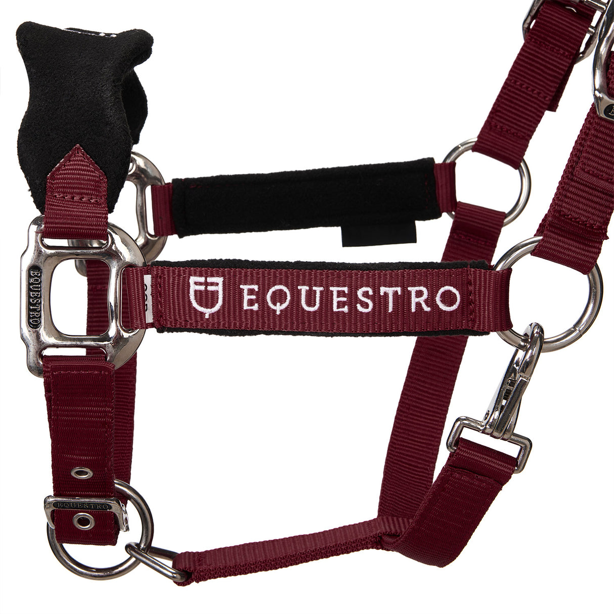 Equestro Halter With Double Adjustment And Lead Rope #colour_burgundy