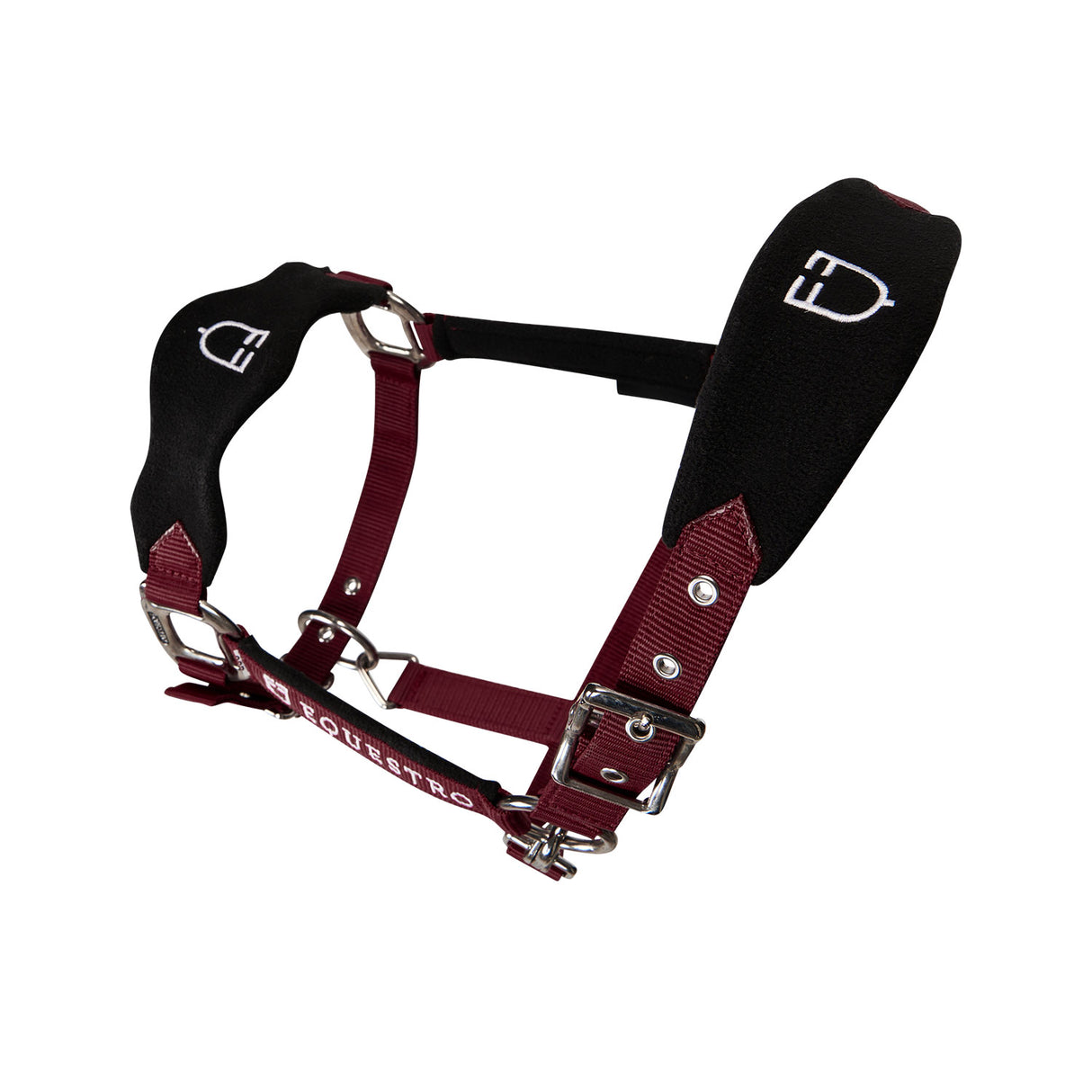 Equestro Halter With Double Adjustment And Lead Rope #colour_burgundy