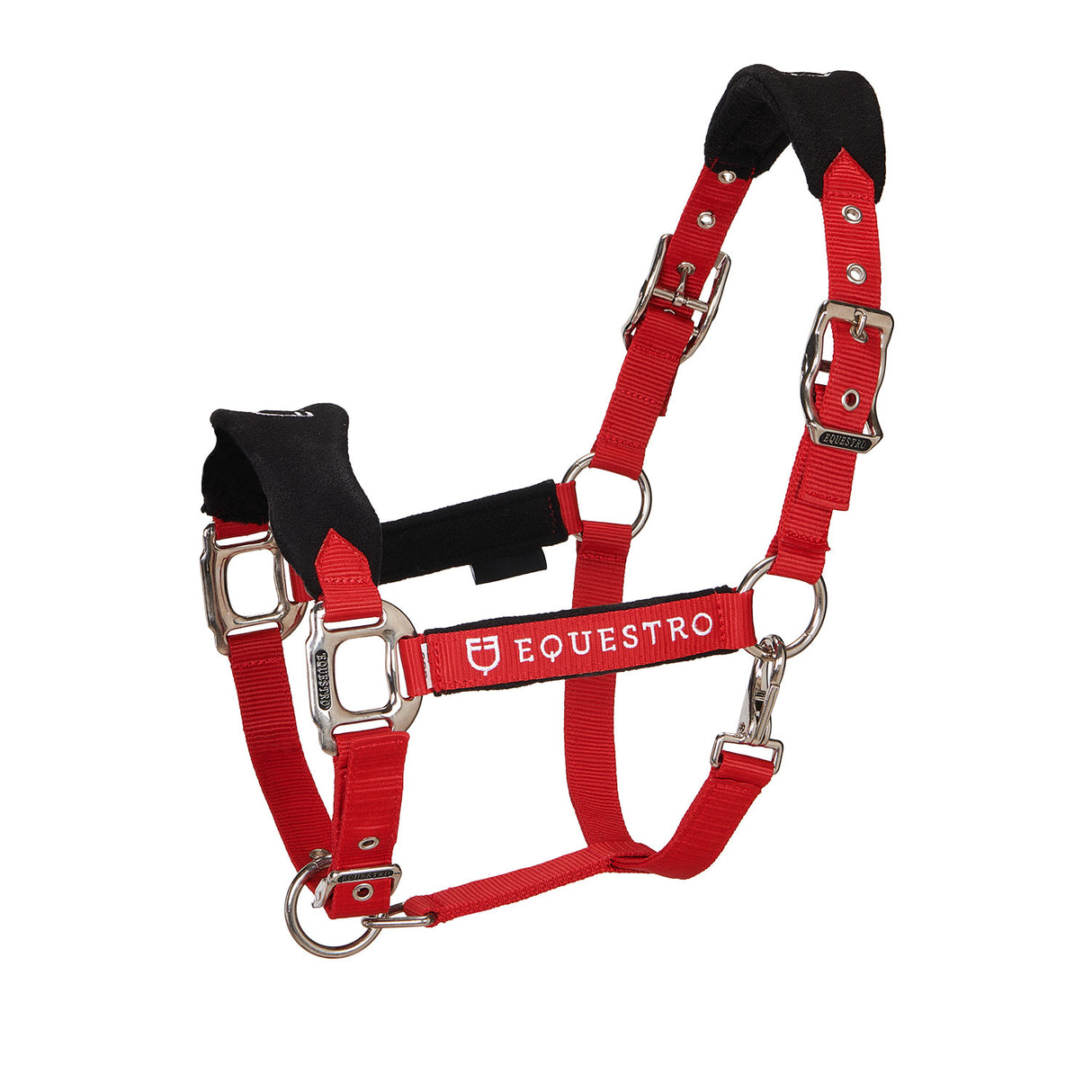 Equestro Halter With Double Adjustment And Lead Rope #colour_red