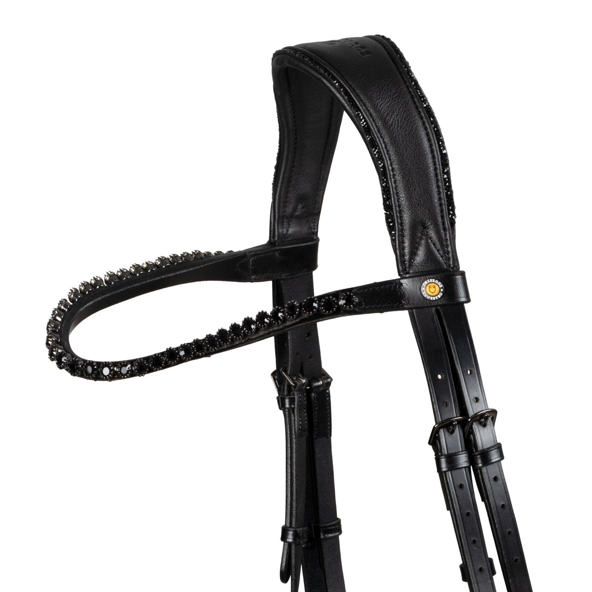 Anatomical leather dressage bridle with rhinestones