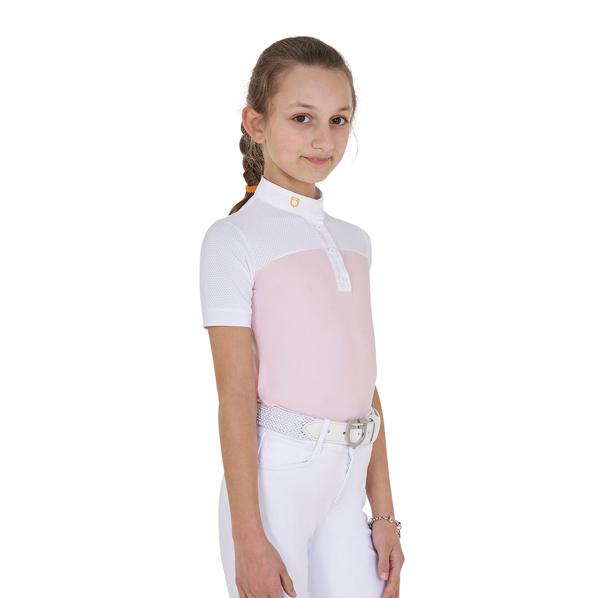 Equestro Girls' Slim Fit Competition Polo Shirt With Perforated Fabric #colour_pink