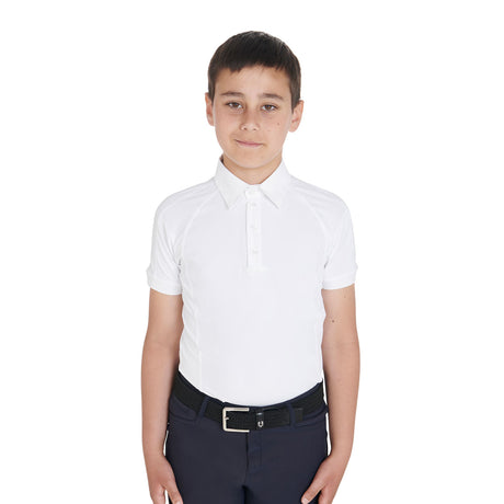 Equestro Boys' Slim Fit Competition Polo Shirt Four-Buttons #colour_white