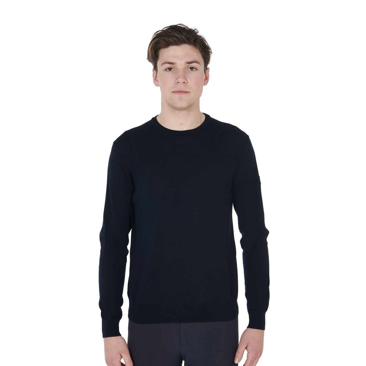 Equestro Men's Crewneck Sweater In Merino Wool #colour_blue