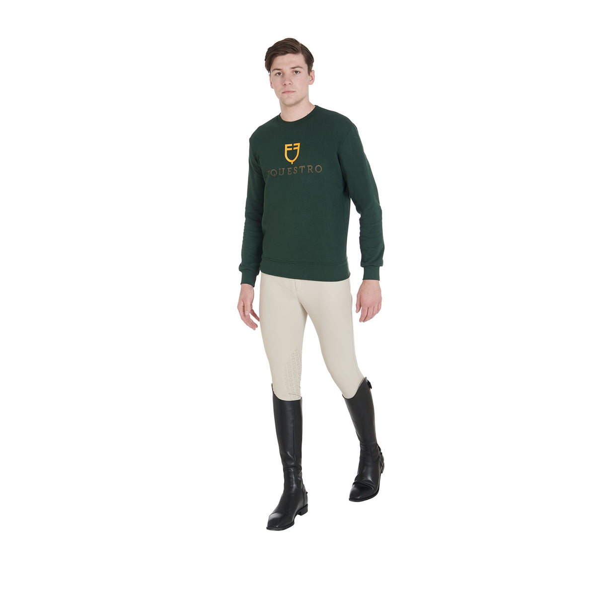 Equestro Men's Cotton Crewneck Sweatshirt With Logo On The Chest #colour_green