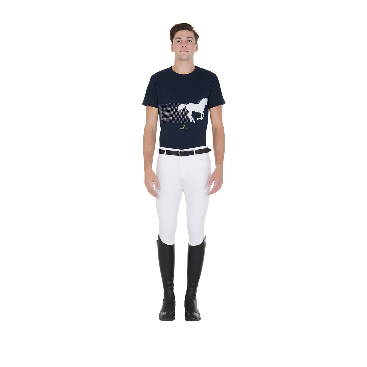 Equestro Men's Slim Fit T-Shirt With Race Horse #colour_blue