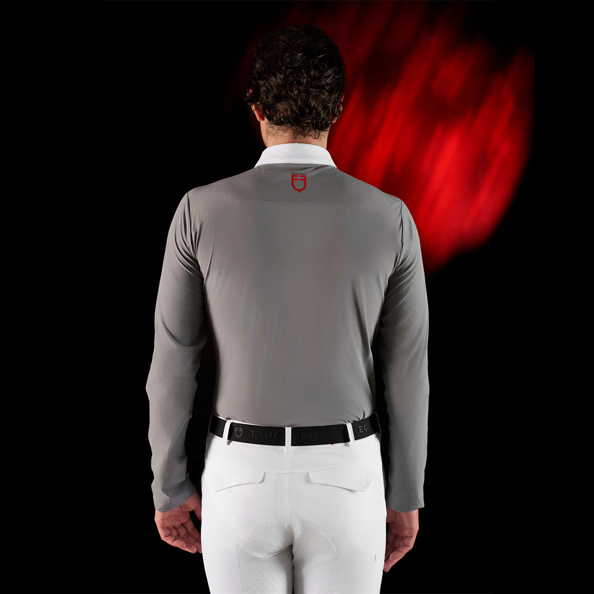 Equestro Equestro Ridertechnology Men's Competition Polo Shirt Long Sleeves And Buttons #colour_grey