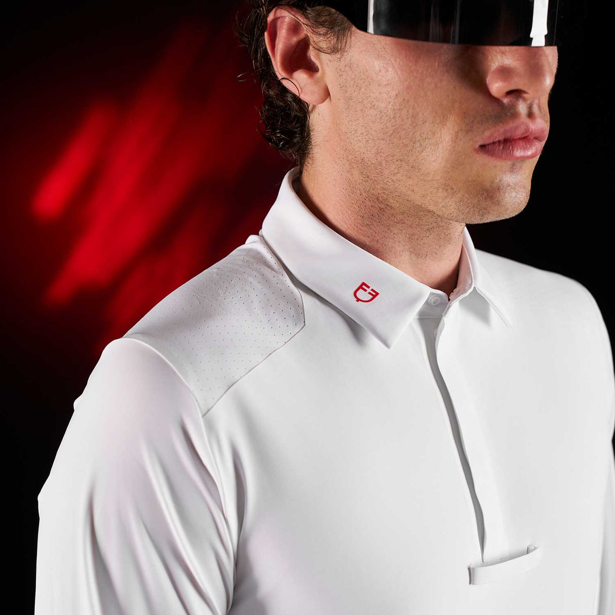 Equestro Equestro Ridertechnology Men's Competition Polo Shirt Long Sleeves And Buttons #colour_white