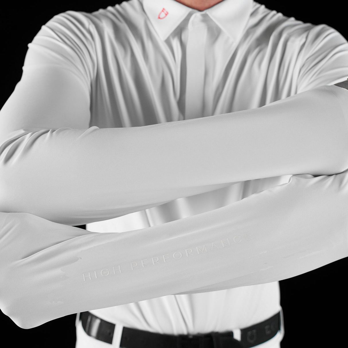 Equestro Equestro Ridertechnology Men's Competition Polo Shirt Long Sleeves And Buttons #colour_white