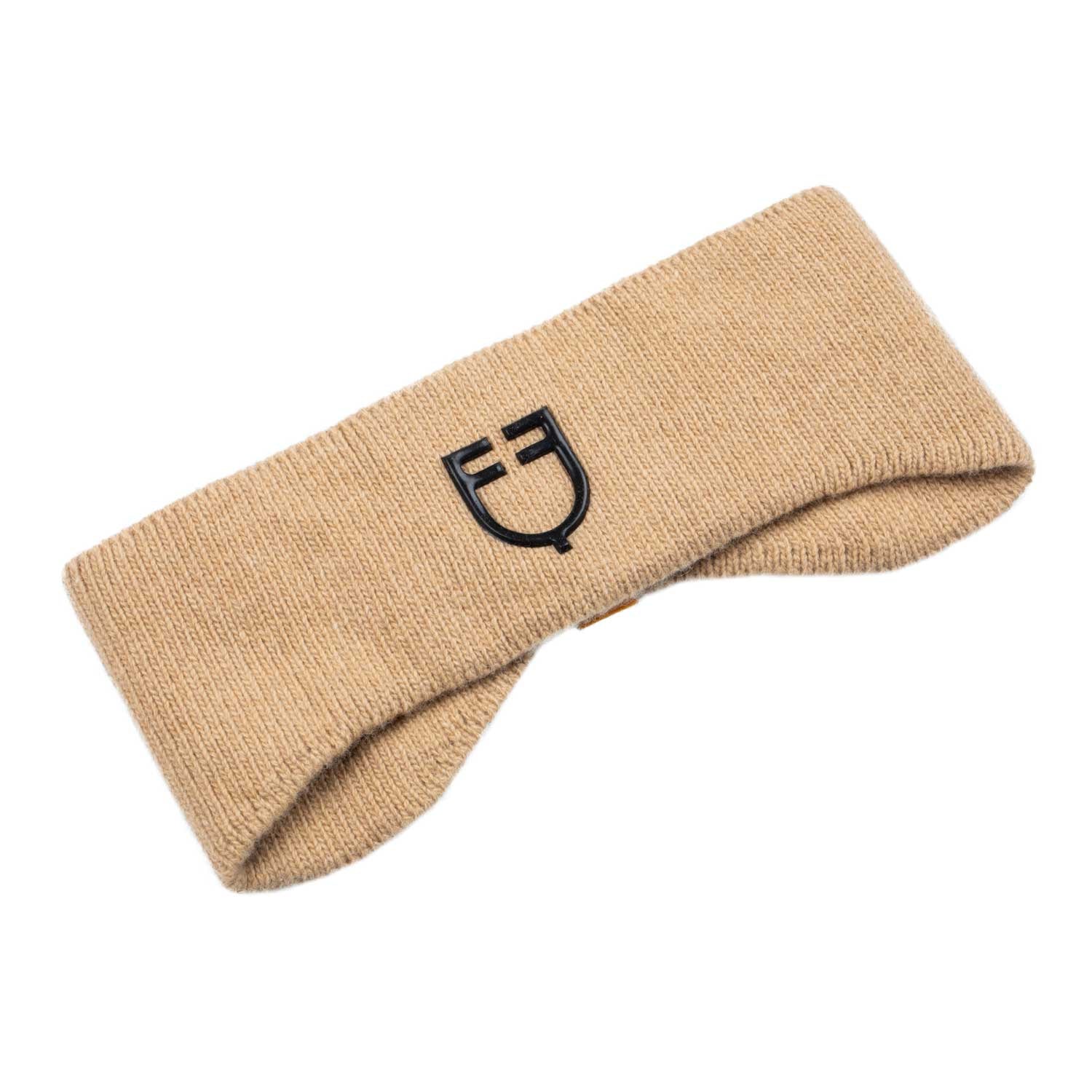 Equestro Unisex Ribbed Wool Earmuff Headband With Logo #colour_beige