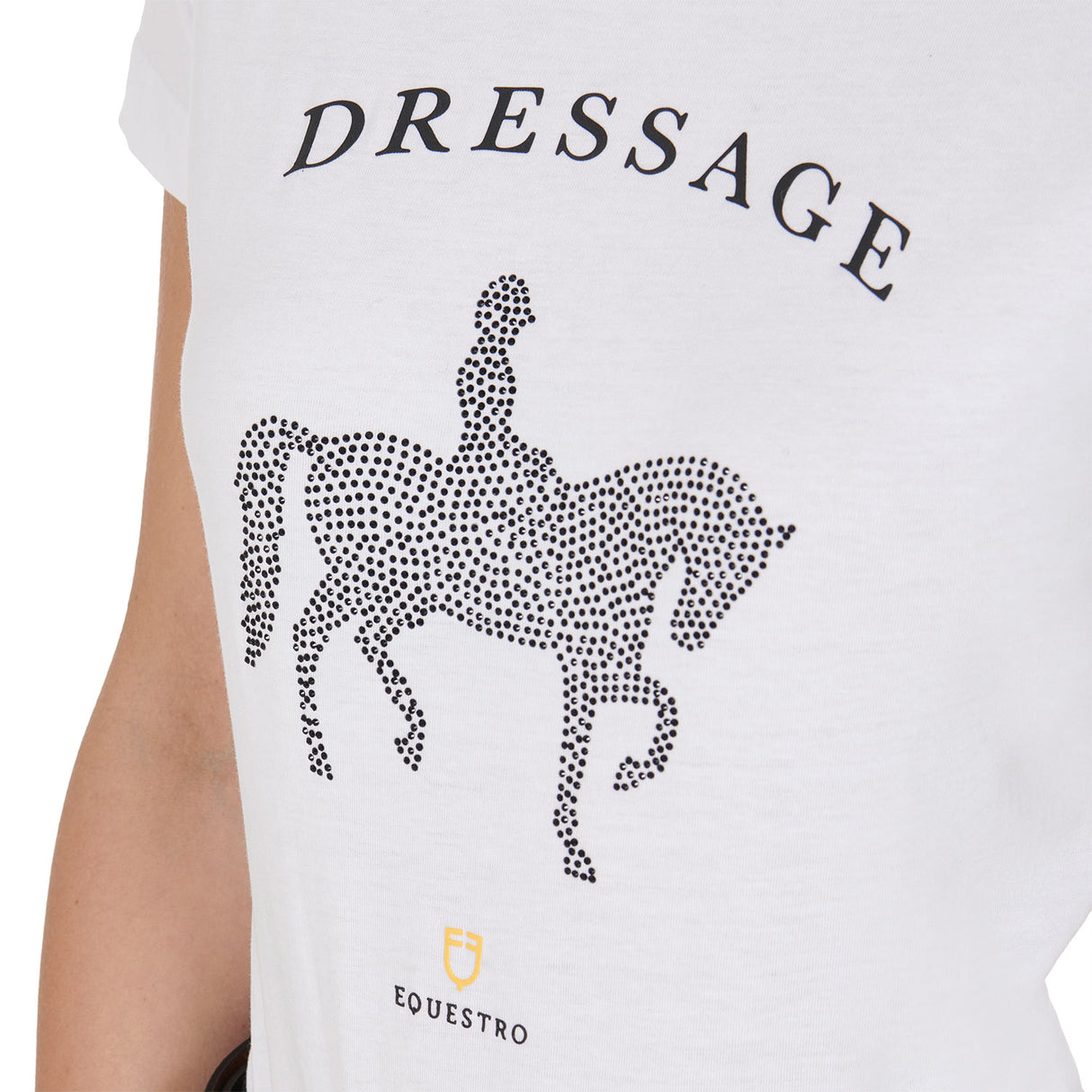 Equestro Women's Slim Fit T-Shirt Dressage With Rhinestone #colour_white