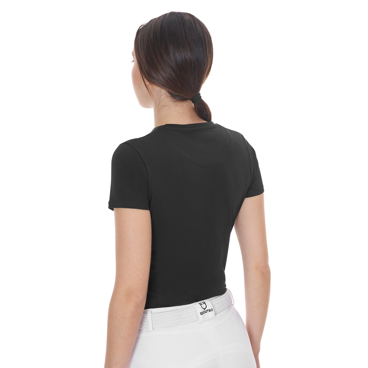 Equestro Women's Slim Fit T-Shirt With Colorful Jumping Design #colour_black