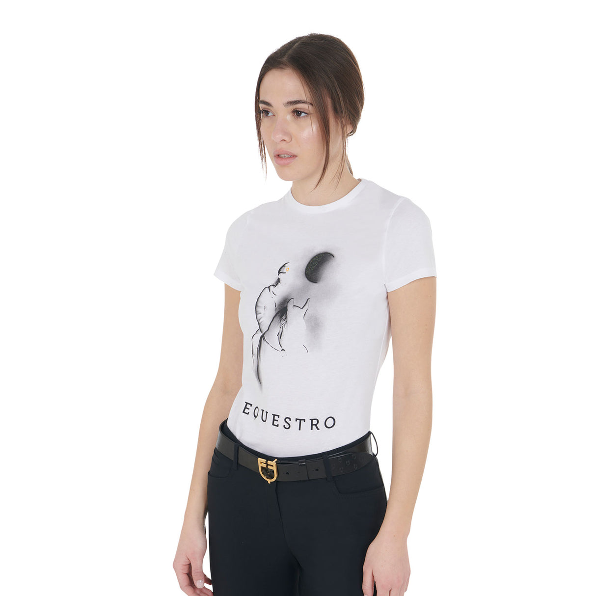 Equestro Women's Slim Fit T-Shirt Moonlight Print #colour_white