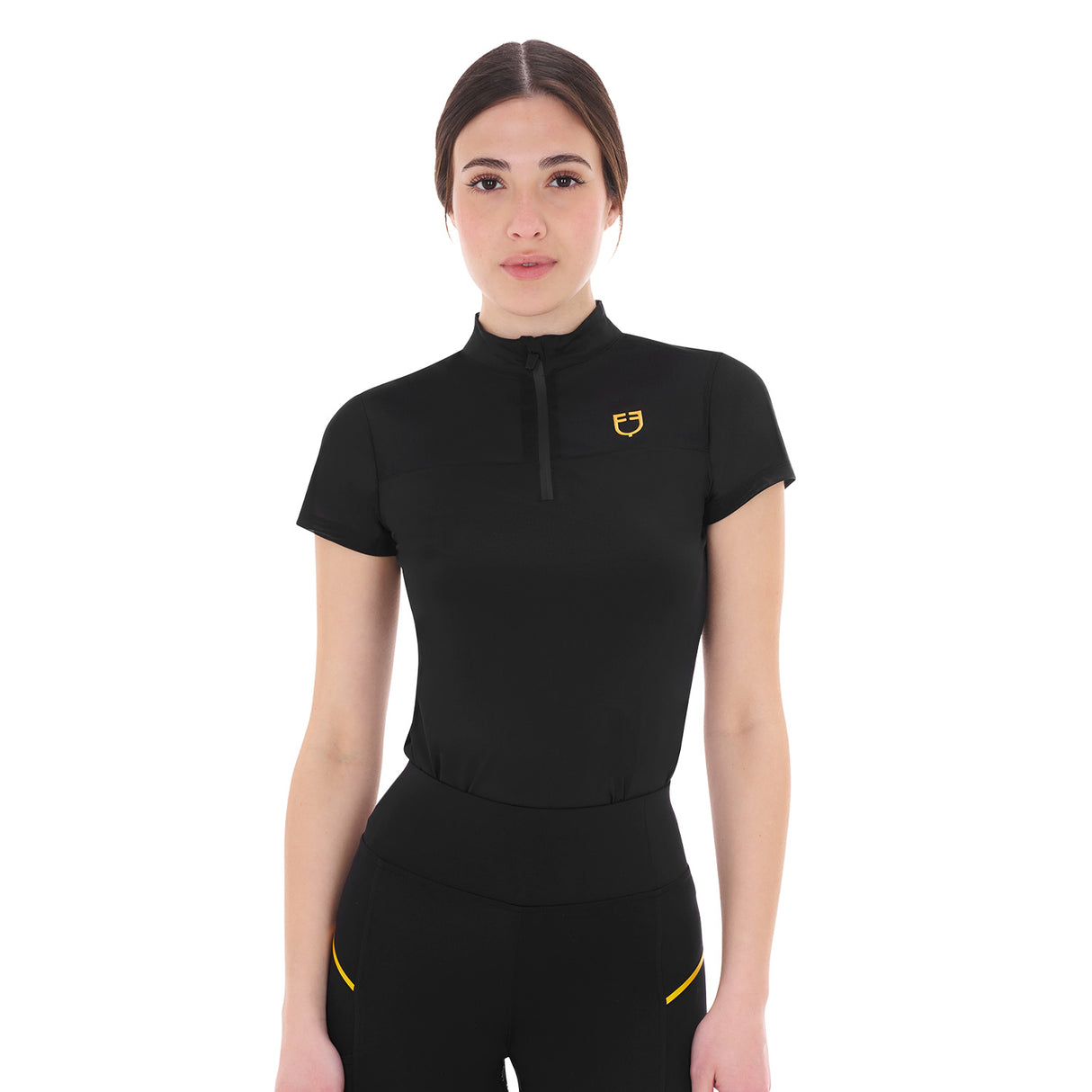 Equestro Women's Training Polo Shirt With Mesh Inserts #colour_black