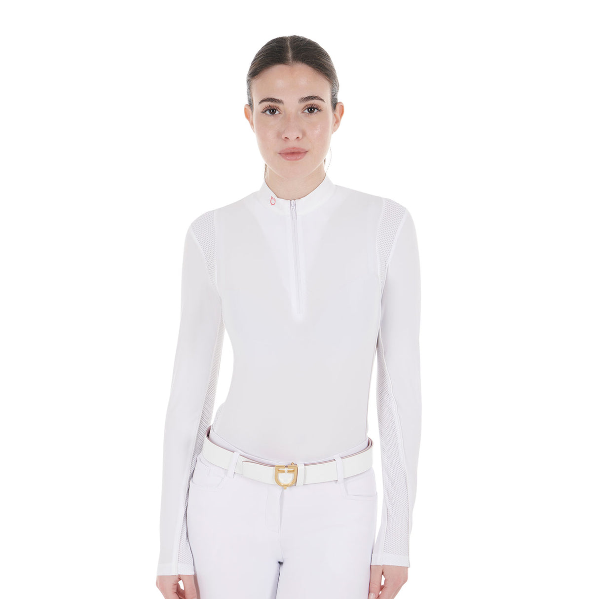 Equestro Women's Competition Polo Shirt With Mesh Inserts #colour_white