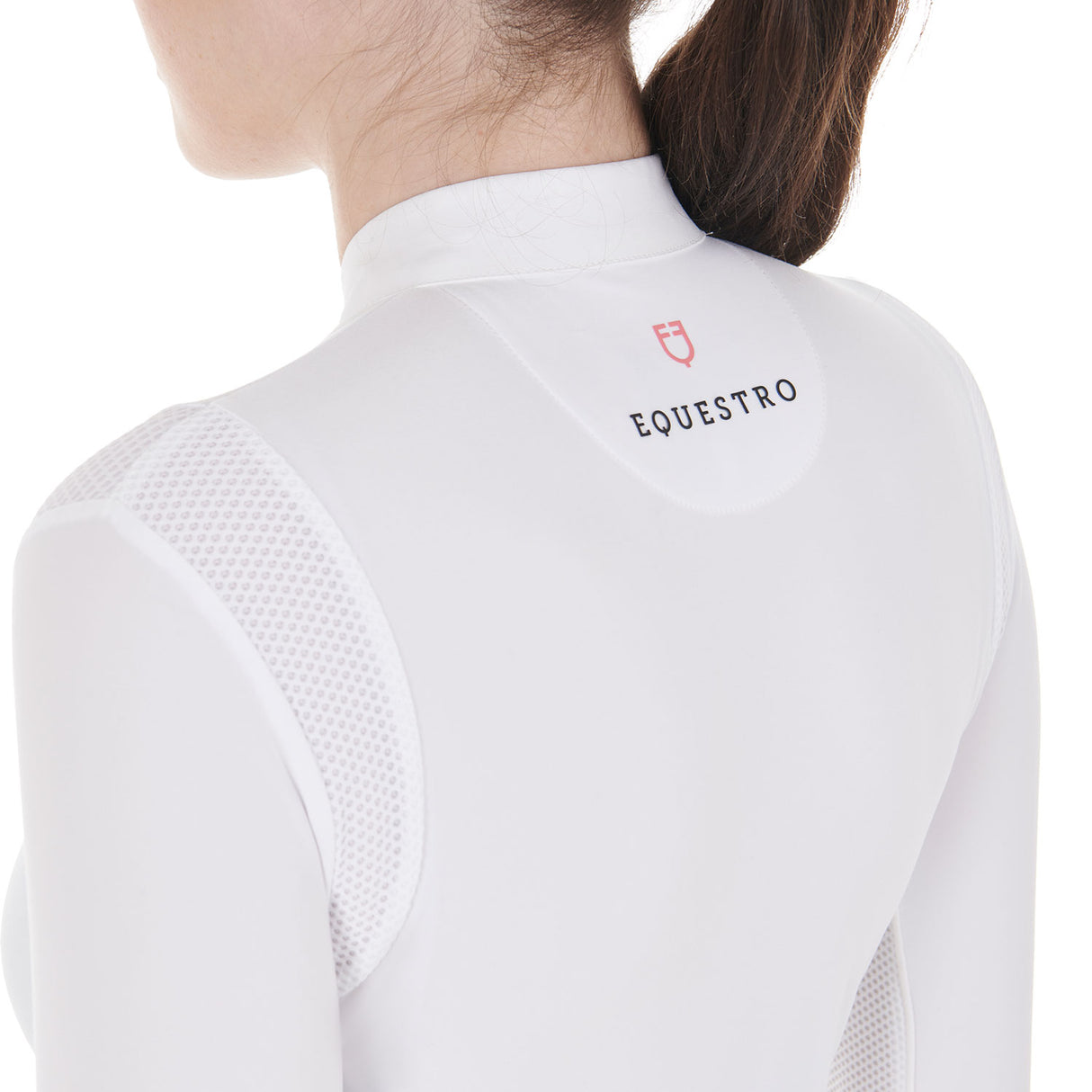Equestro Women's Competition Polo Shirt With Mesh Inserts #colour_white