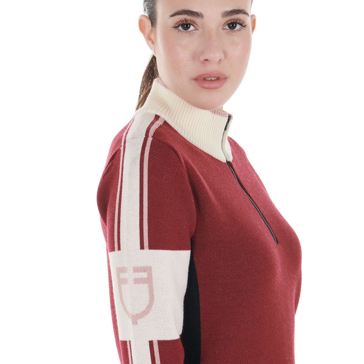 Equestro Women's High Neck Sweater With Zip