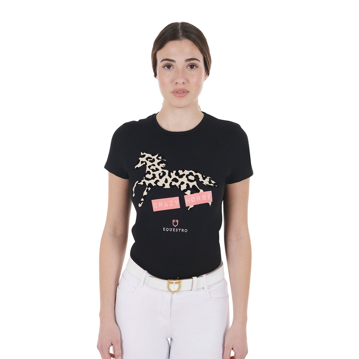 Equestro Women's Crazy Horse Cotton T-Shirt #colour_black