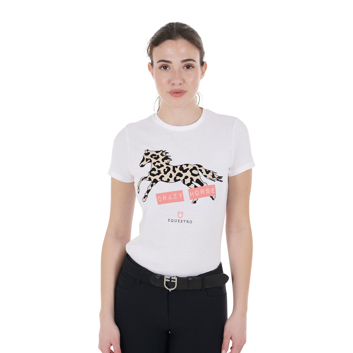 Equestro Women's Crazy Horse Cotton T-Shirt #colour_white