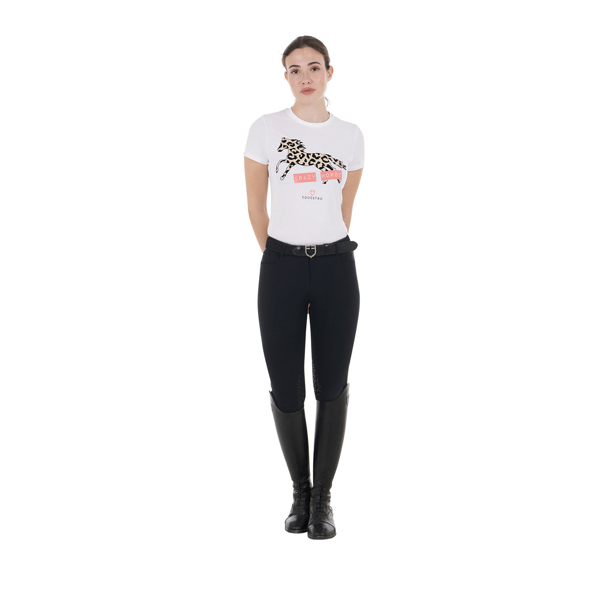 Equestro Women's Crazy Horse Cotton T-Shirt #colour_white