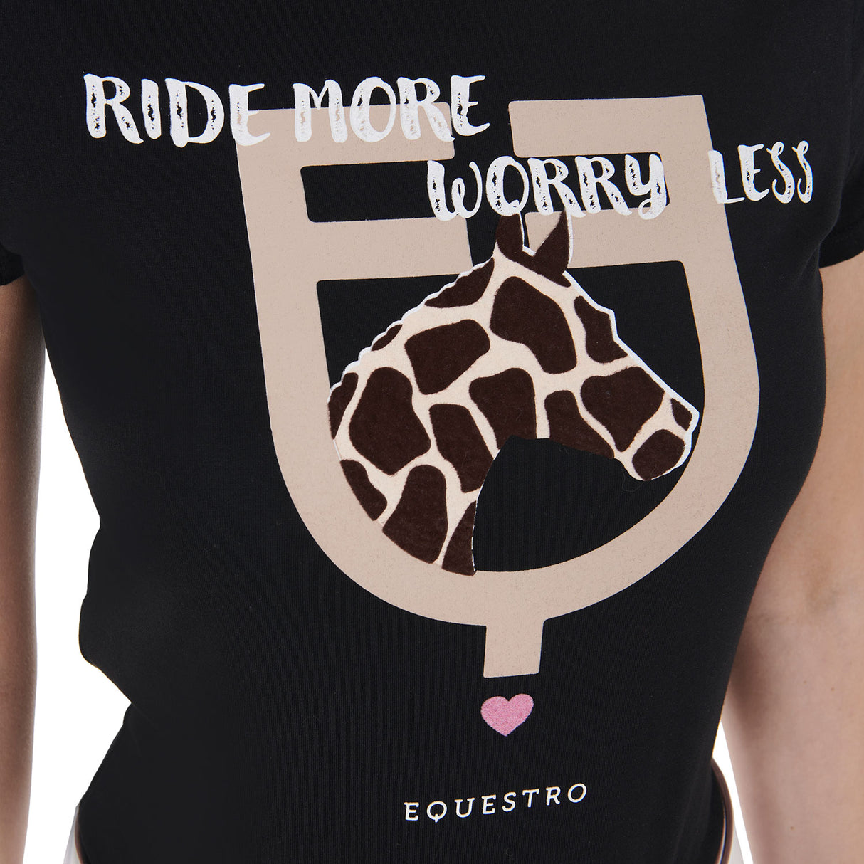 Equestro Women's Slim Fit Cotton T-Shirt Ride More Worry Less Print #colour_black