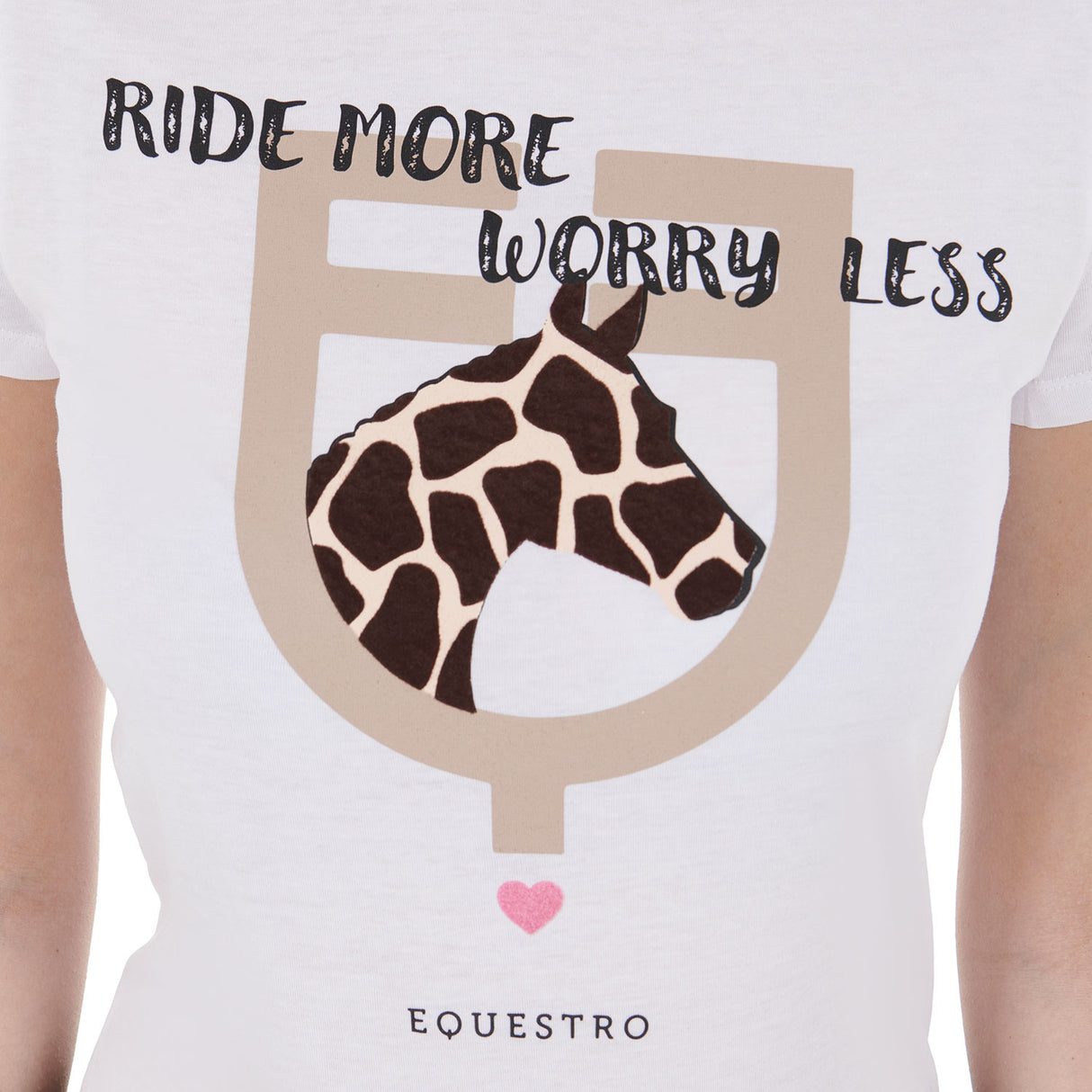 Equestro Women's Slim Fit Cotton T-Shirt Ride More Worry Less Print #colour_white