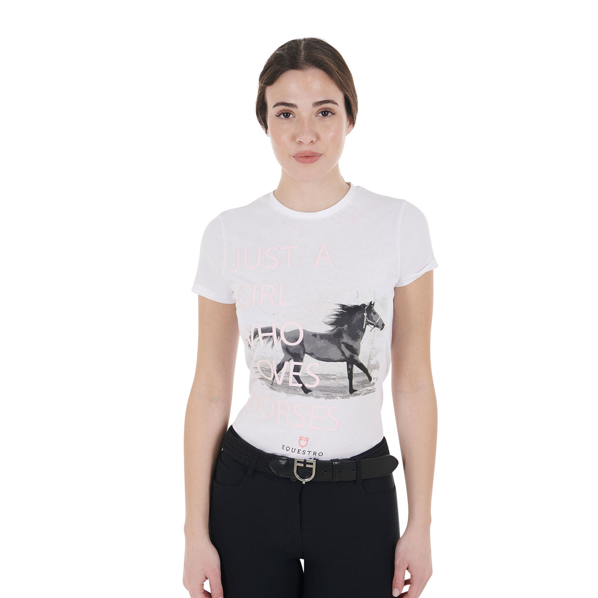 Equestro Women's Horse Lover Cotton T-Shirt #colour_white