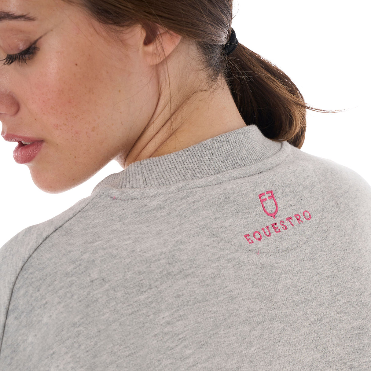 Equestro Women's Crewneck Sweatshirt With Sponge Lettering #colour_grey-fucsia