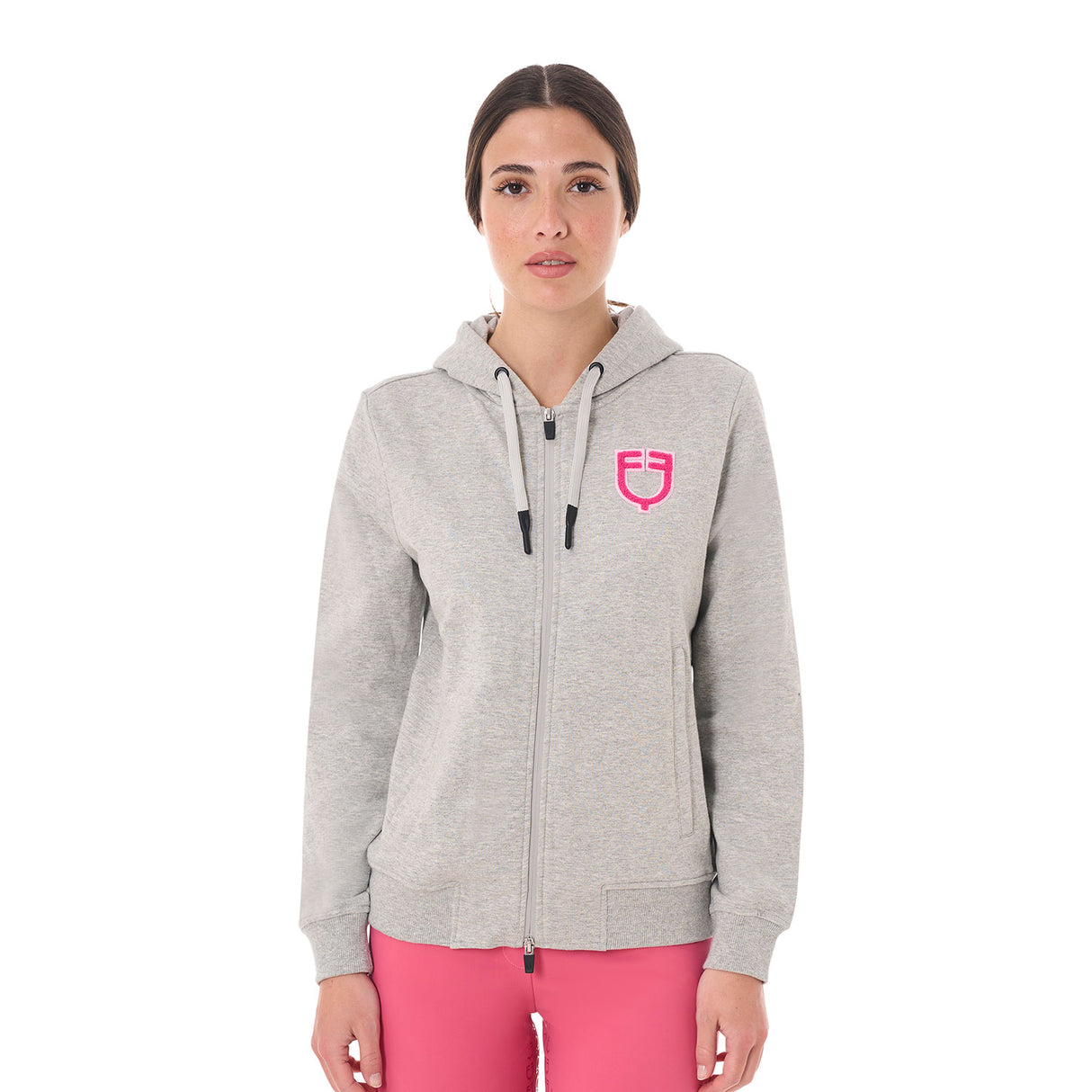 Equestro Women's Hoodie With Zip And Sponge Logo #colour_grey-fucsia