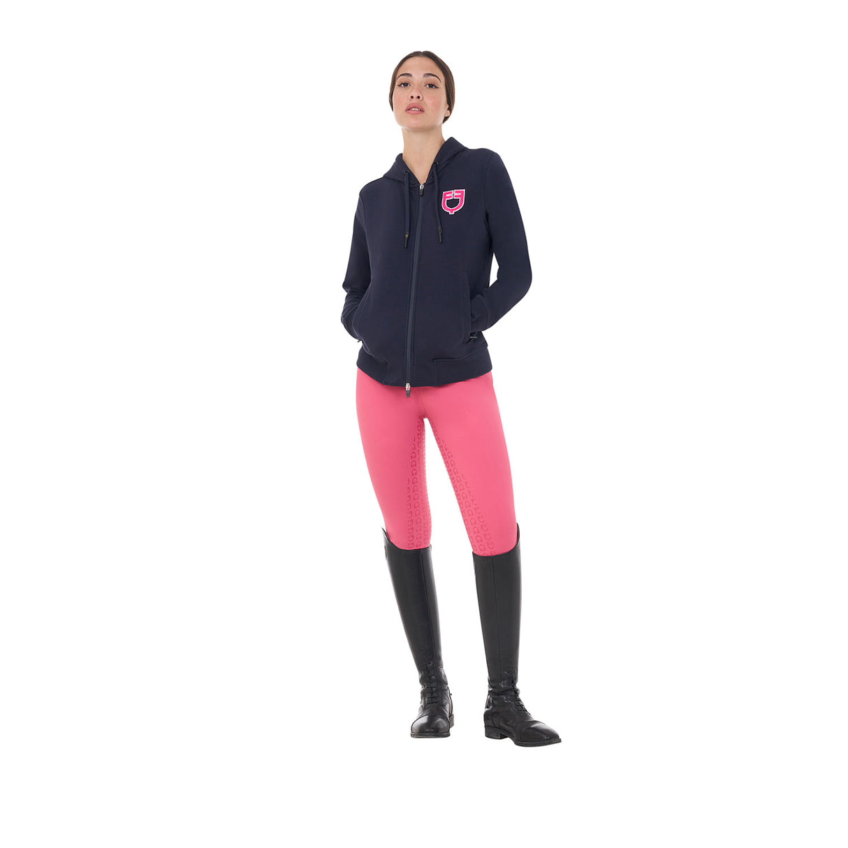 Equestro Women's Hoodie With Zip And Sponge Logo #colour_blue-fucsia