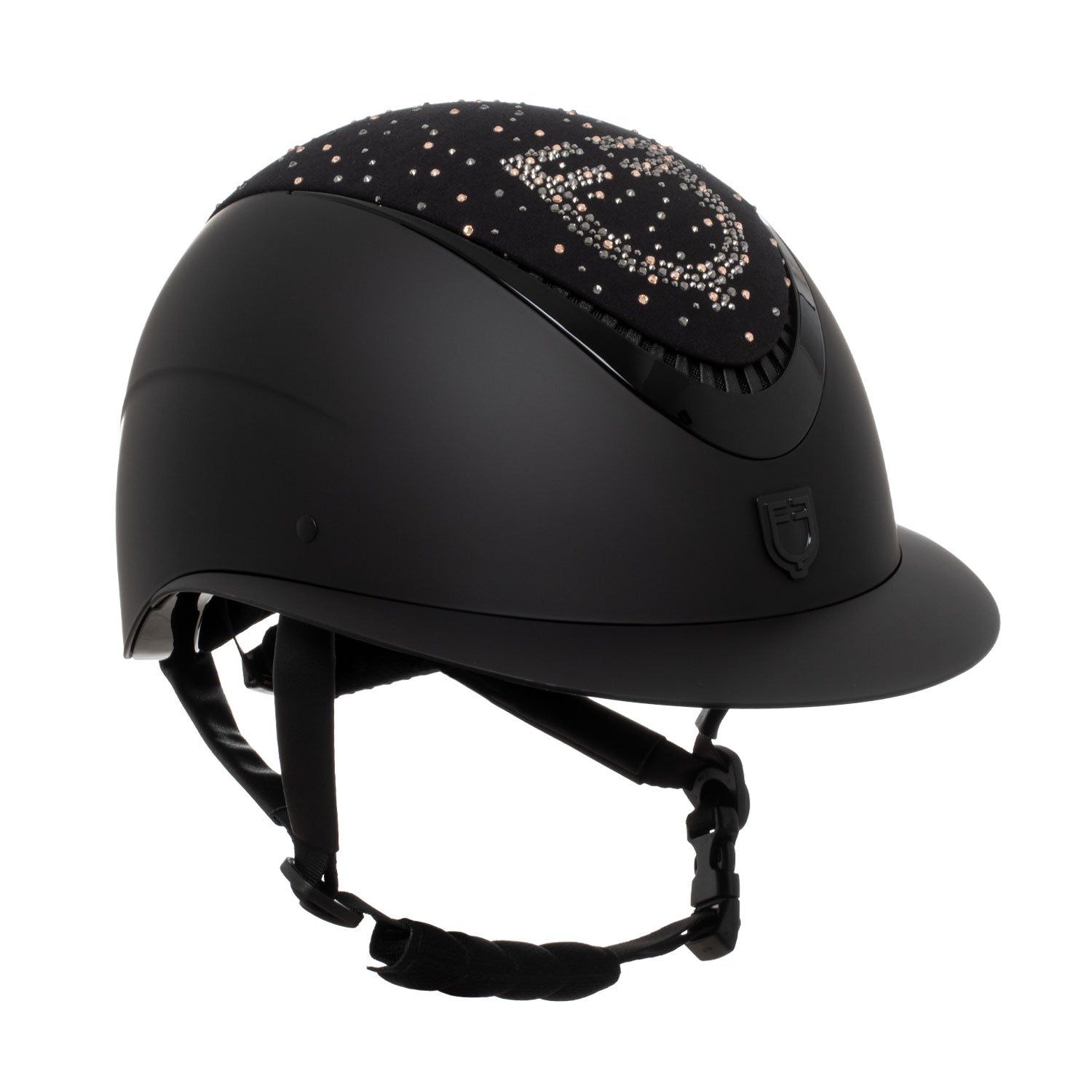 Equestro Matt Helmet With Wide Visor And Rhinestone Logo Homologation En 1384-2023 #colour_black